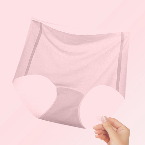 Siminsem Women's High Waist Ice Silk Seamless Briefs Breathable Tummy Control Panties No Show Full Coverage Underwear with Cotton Crotch Laser Cut Multipack S-3XL, Pink,L