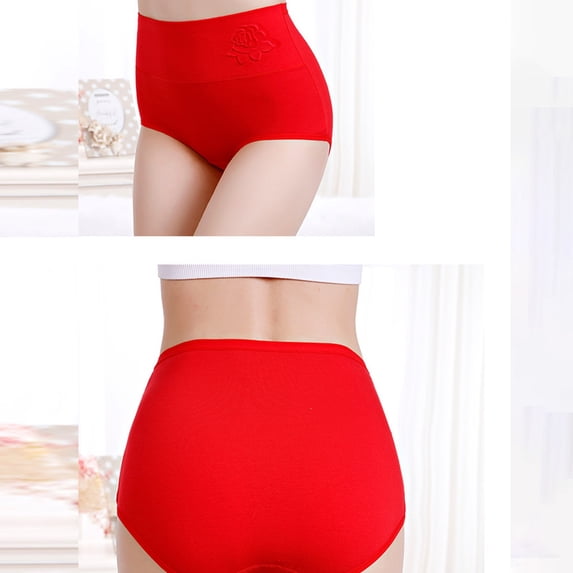Siminsem Women’s High Waist Postpartum Underwear Tummy Control Butt Lifting Cotton Panties Full Coverage Briefs Plus Size 1PC, Red,XXXL