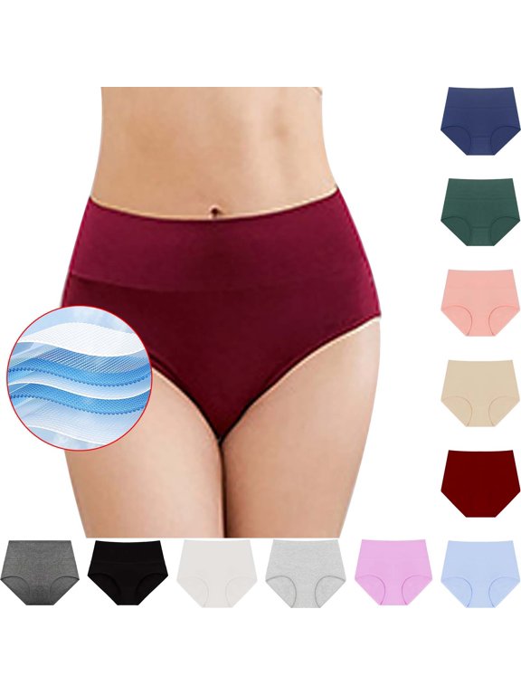 Women's High Waist Seamless Panties No Show Cheeky Breathable Cotton Soft Stretchy Brazilian Cut Ladies Hipster Underwear Multipack 3 Pack, Red,L