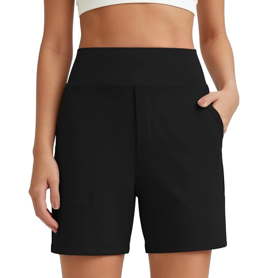 Siminsem Women's Hiking Cargo Shorts Quick Dry Lightweight 7” Inseam Summer Shorts for Women with Zipper Pockets Elastic High Waisted Athletic Golf Travel Casual, Black,L