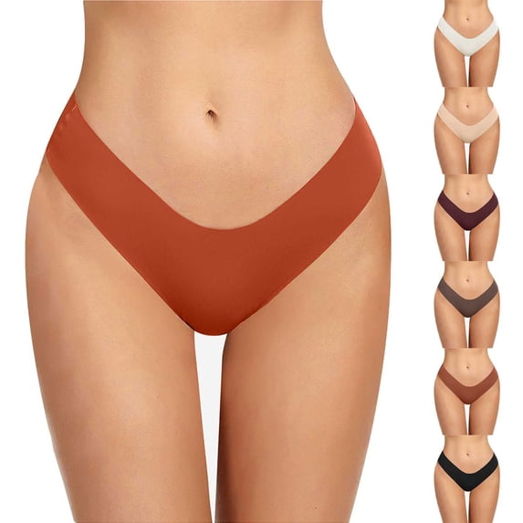 Siminsem Women's Ice Silk Seamless Panties Low Rise Briefs Butt Lifting No Show Underwear Breathable Soft Stretchy Laser Cut Panties Multipack S-XXL, Orange,L