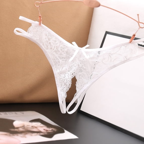 Siminsem Women's Lace Open Crotch Panties Low Rise Adjustable Crotchless Underwear Lace Briefs Breathable Stretchy for Couples Romantic Gift S-XXL, White,One Size