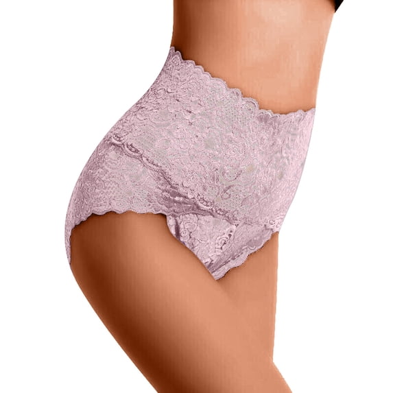 Siminsem Women's Large Size High Waist Lace Briefs Thin Hollow Panties Pure Cotton Crotch Tummy Control Underwear No Show Full Coverage S-XXL, Purple,XXL