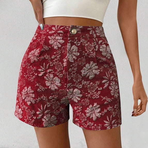 Siminsem Women's Linen Blend Bermuda Shorts High Waisted Button Front Shorts with Pockets Straight Leg Loose Fit Summer Beach Trousers Breathable Lightweight 2026, Wine, S