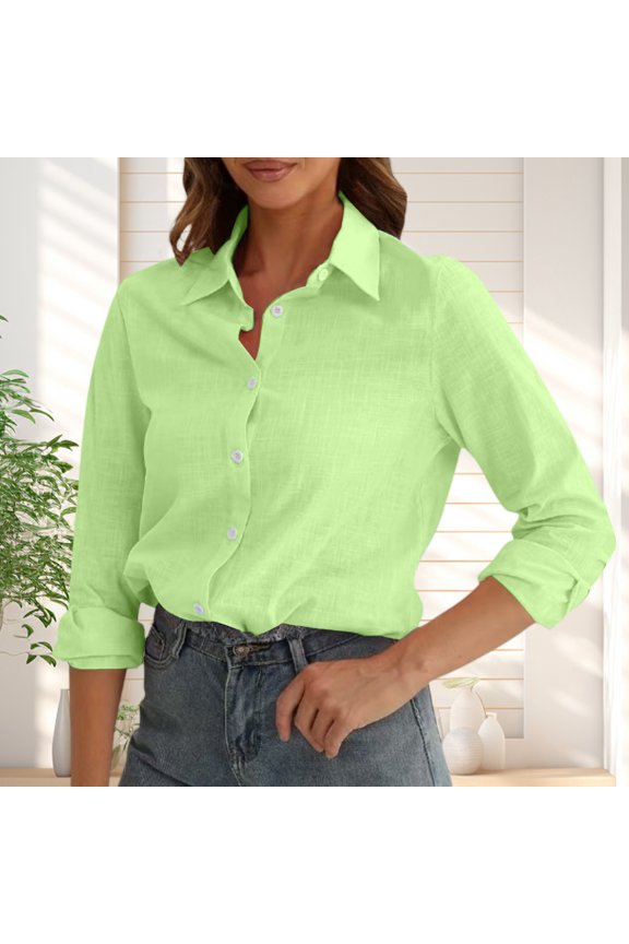 Women's Loose Fit Long Sleeve Top Casual Elegant Blouse for Daily Work Office Lightweight Breathable Spring Autumn, Light Green, S