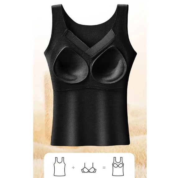 Siminsem Women's Padded Camisole with Built in Bra Wireless Vest Top Base Layer Sleeveless Tank Bra Alternative No Bra Needed Cami for Daily Layering, Black,L