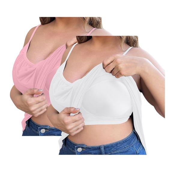 Siminsem Women's Plus Size Breathable Tank Top with Built in Bra Loose Fit Sleeveless Racerback Flowy Swing Cami Quick Dry Summer Yoga Top 2 Pack, K,XXXXXXL
