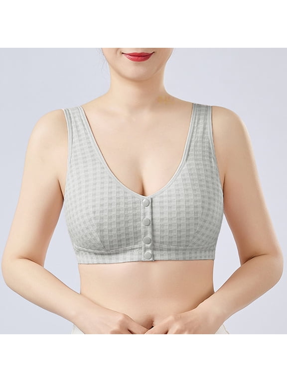 Women’s Plus Size Cotton Front Snap Bra Wireless Full Coverage Breathable Summer Bra with Wide Straps Vest Style Easy Closure Comfortable Everyday Bra for Elderly, Light Ashy,36
