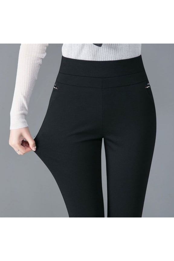 Women's Pull On Work Pants Straight Leg Stretchy Dress Slacks with Pockets High Waisted Tummy Control Trousers Business Casual for Office Daily 1PC,Black,6XL