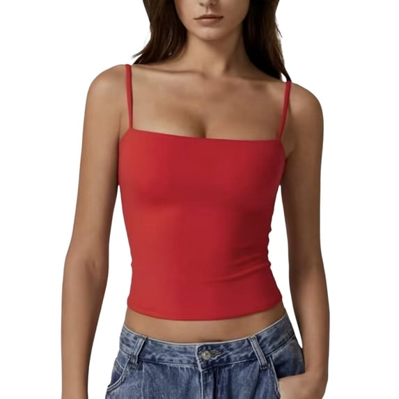Siminsem Women's Slim Fit Adjustable Camisole Top, Essential Spaghetti Strap Tank, Everyday Basic for Summer Travel Outfits, Red, M