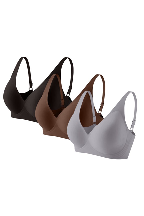 Women’s No Underwire V Neck Seamless Bra Full Coverage Everyday Support Bra with Adjustable Convertible Straps Removable Padding Breathable Soft Wireless Comfort Bra, AJ,M