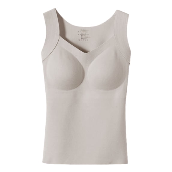 Siminsem Women's V Neck Bodysuit with Built in Bra Sleeveless Shapewear Body Suit Deep V Neck Tummy Control Going Out Tops with Removable Bra Padding, Khaki,L