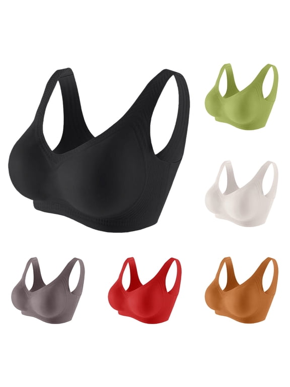 Women's Wireless Jelly Bra Seamless No Underwire Supportive Push Up T-Shirt Bra with W-Shaped Jelly Lift Buttery Soft Breathable Full Coverage Everyday Bra Adjustable Straps, Black,L