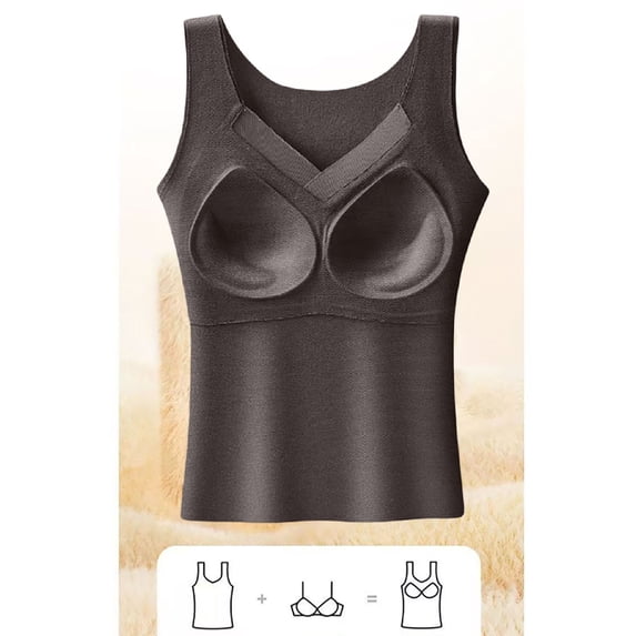 Siminsem Women's Wireless Vest Top with Built-in Bra Padded Camisole Sleeveless Base Layer Tank Bra Alternative No Bra Needed Cami for Layering, Coffee,L