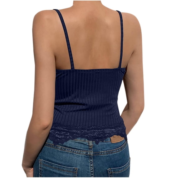 Siminsem Womens 2026 Summer Eyelet Lace Camisole Sleeveless Scoop Neck Adjustable Spaghetti Strap Flowy Loose Fit Soft Going Out Cute Y2K Beach Vacation Tops, Navy, M