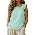thumbnail image 1 of Siminsem Womens 2026 Summer Sleeveless Crew Neck Vest Top Solid Color Basic T Shirt Casual Loose Fit Lightweight Daily Wear Vacation Beach Travel Tops, Mint Green, M, 1 of 6