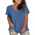 thumbnail image 1 of Siminsem Womens 2026 Summer Tops V Neck Short Sleeve T Shirts Loose Fit Trendy Casual Basic Tees Lightweight Flowy Blouses Beach Vacation Clothes, Blue, 2XL, 1 of 6