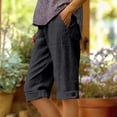 thumbnail image 1 of Siminsem Womens Jean Shorts Cotton Linen Blend 5 Pocket Cuffed Denim Shorts High Waisted Elastic Drawstring Casual Summer Beach Vacation Five Point Pants with Pockets, Dark Gray, S, 1 of 4