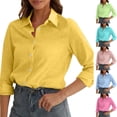 thumbnail image 1 of Siminsem Womens Loose Long Sleeve Shirt Fashionable Elegant Top for Daily Casual Wear Lightweight Flowy Blouse Spring Fall, Yellow, L, 1 of 7