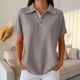 thumbnail image 1 of Siminsem Womens Short Sleeve Knit Shirts 2026 Spring Summer Casual V Neck Pullover Tops Ribbed Knit Collared Blouses Lightweight Business Work Outfits Plus Size, Grey, S, 1 of 6
