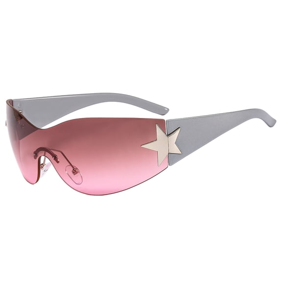 Siminsem Y2K Aviator Sunglasses for Women, Trendy Star Shape Rimless Sun Glasses, One Piece Lens UV Protection Retro Punk Shades, Watermelon Red, One Size