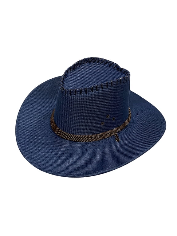 cowboy hat for Women Men Small Short Wide Brim Beach Cowgirls Cattleman Cowboys Hats Round Up Hat, Navy, One Size
