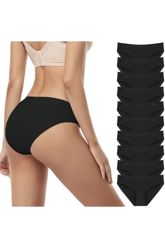 10-Pack Women'S Low Rise Briefs, Hipster Panties Stretch Bikini Underwear Black L