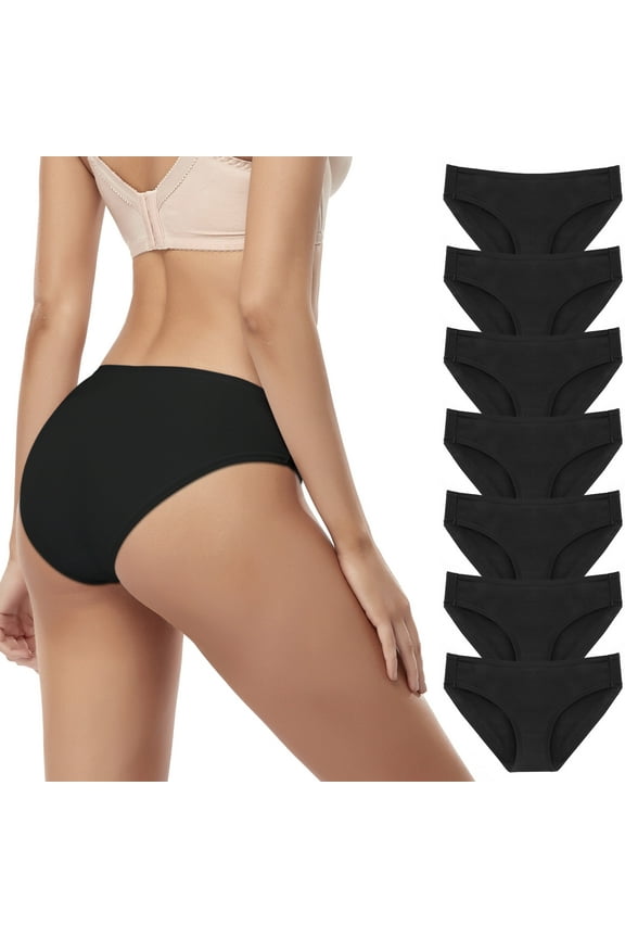 7 Pack Women's Cotton Low Waist Comfortable Breathable Briefs, Soft Stretch Bikini Panties,Black,L