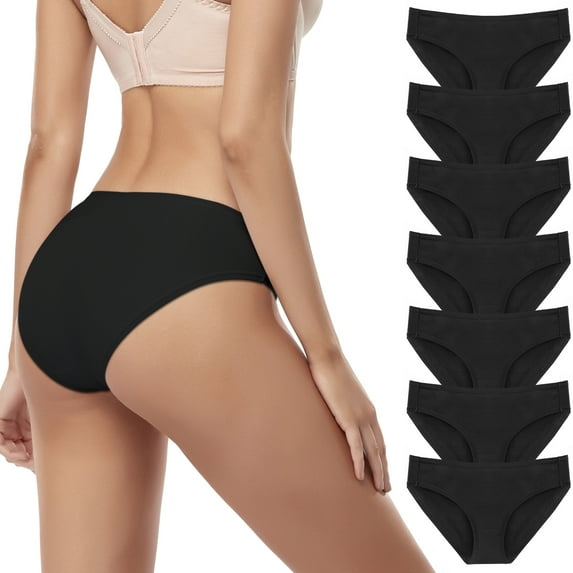 7 Pack Women's Cotton Low Waist Comfortable Breathable Briefs, Soft Stretch Bikini Panties,Black,L