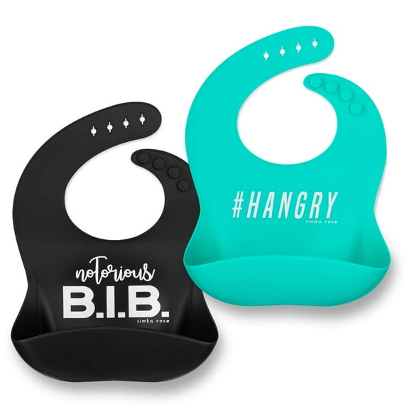 Simka Rose Silicone Baby Bibs for Babies and Toddlers - Dishwasher Safe Soft Adjustable and Waterproof - Flexible Chemical Free Bib - Gift for Parents (Black/Teal)