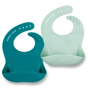 Silicone Baby Bibs - Waterproof Bib Set, Emerald/Sage
