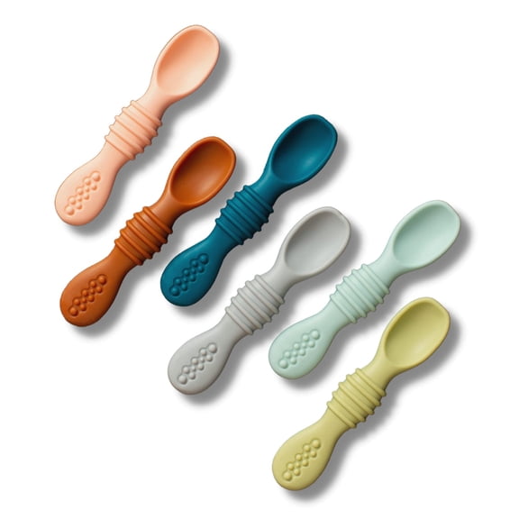 Simka Rose Silicone Baby Spoons First Stage Set - 4.5 Inch Self Feeding Spoons for Babies and Toddlers - Food Safe BPA Free Silicone - Dishwasher and Microwave Safe - Set of 6 (Multicolor)