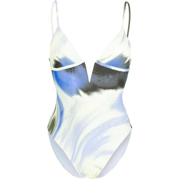 Simkhai Women's Maelle V-Neck One Piece Swimsuit, Marina Blue Print, XS