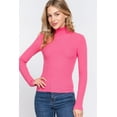 thumbnail image 1 of Simly Fashion Actve Long Sleeve TURTLE NECK Fitted Basic Viscose Rib Sweater PINK,LARGE, 1 of 3