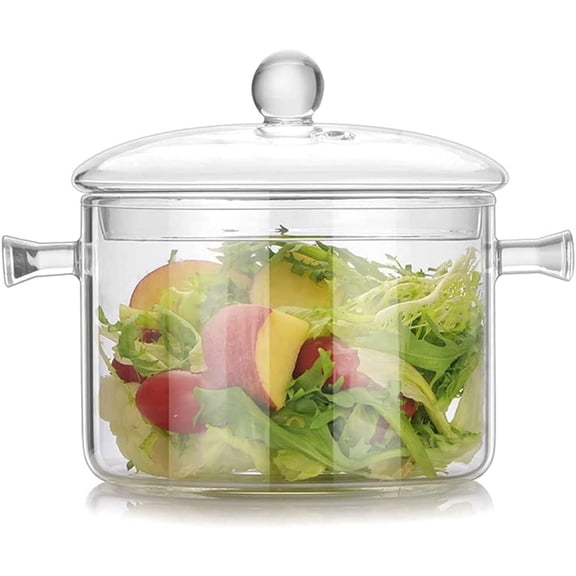 Simmer Pot - 1.6L/54OZ Glass Saucepan Heat-Resistant Borosilicate Glass Handmade Cookware Set stovetop Pot - Safe for Milk, Tea,salad, Pasta Noodle, Soup (Double-handled pot)