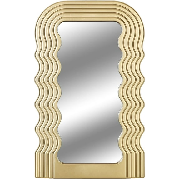 Simmer Stone Wave Pattern Irregular Makeup Mirror Tabletop Vanity/ Cosmetic Desktop Mirror Hanging/ Wall Mirrors Desk Countertop Dressing for Home Bedroom Decorative Gold