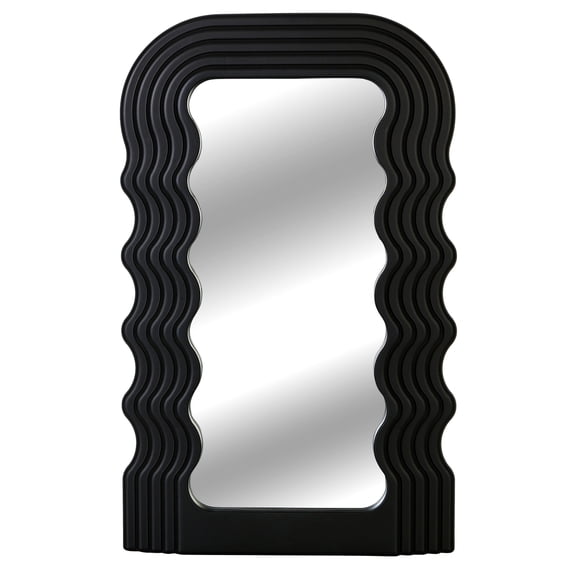 Simmer Stone Wave Pattern Irregular Makeup Mirror Tabletop Vanity/ Cosmetic Desktop Mirror Hanging/ Wall Mirrors Desk Countertop Dressing for Home Bedroom Decorative Black