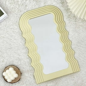 Simmer Stone Wave Pattern Irregular Makeup Mirror Tabletop Vanity/ Cosmetic Desktop Mirror Hanging/ Wall Mirrors Desk Countertop Dressing for Home Bedroom Decorative Yellow