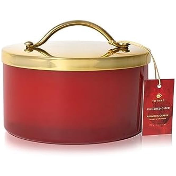 Simmered Cider Harvest Red 4-Wick Candle Warm & Spicy Scented Candle with Notes of Freshly Pressed Apple, Clove, & Cardamom Luxury Home Fragrance Fall Decor Red with Gold Lid (21 oz)