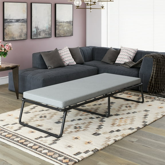 Simmons Beautysleep Twin Size Folding Guest Bed - Easy Storage Memory Foam Mattress with Metal Frame, Washable Cover