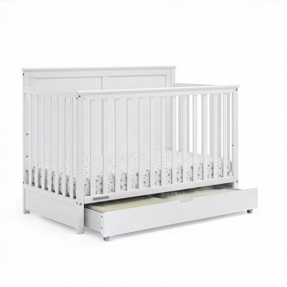 Simmons Kids Logan 6-in-1 Convertible Crib w/ Drawer, Greenguard Gold Certified, Converts to Toddler Bed, Daybed, Sofa & Full-Size Bed w/ & w/o Headboard, Fits Standard Crib Mattress, Bianca White