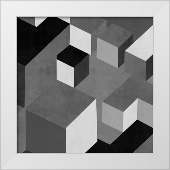 Simmons, Todd 15x15 White Modern Wood Framed Museum Art Print Titled - Cubic in Grey I