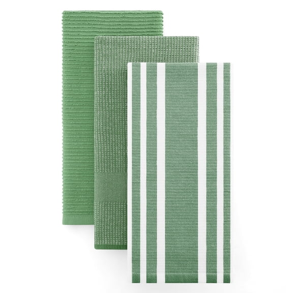 Simmore 18x28 Cotton Kitchen Towels 3-Pack, Soft Absorbent Dish Cloths for Washing Dishes Multipurpose Dish Towels Set for Kitchen with Hanging Loop, Grass Green