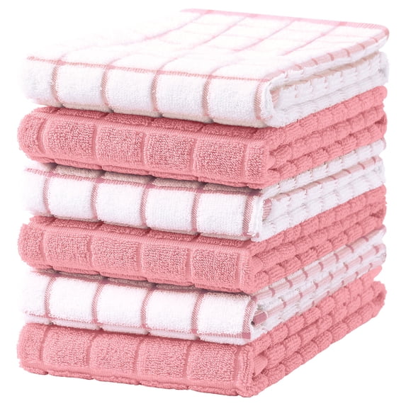 Simmore 100% Cotton Terry Kitchen Towels, Super Soft Absorbent Dish Towels and Dish Cloths for Kitchen Washing and Drying, 8-Piece Set, 16x28 Inches, Pink