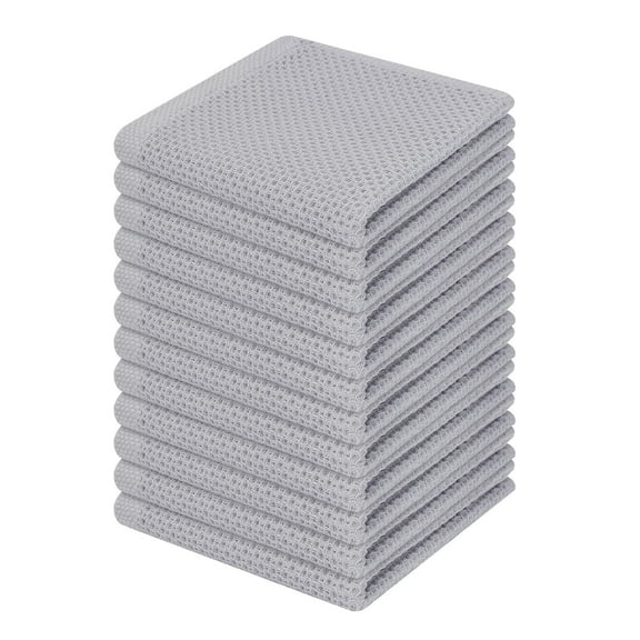 Simmore 100% Cotton Waffle Weave Dish Cloths for Washing Dishes, Super Soft and Highly Absorbent Dish Cloths for Kitchen, 12x12 Inches, 12-Pack, Light Gray