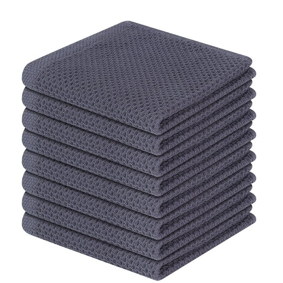 Simmore 100% Cotton Waffle Weave Dish Cloths for Washing Dishes, Super Soft and Highly Absorbent Dish Cloths for Kitchen, 12x12 Inches, 8-Pack, Dark Gray