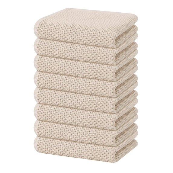 Simmore 100% Cotton Waffle Weave Dish Towels and Dishcloths, Super Soft and Highly Absorbent Dish Towels and Towels Set, 13x28 Inches, 8-Pack, Beige