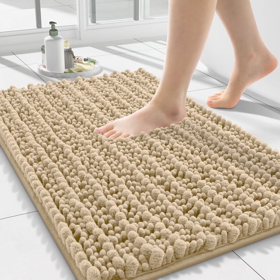 Simmore Bathroom Rugs, Ultra Absorbent Chenille Bath Mat, Non Slip Machine Washable Bath Rugs for Tub, Shower Floor, 24x16, Beige
