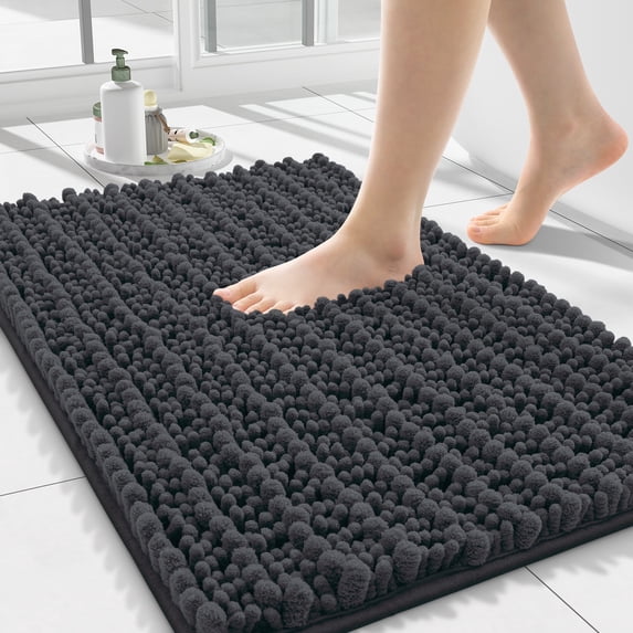 Simmore Bathroom Rugs, Ultra Absorbent Chenille Bath Mat, Non Slip Machine Washable Bath Rugs for Tub, Shower Floor, 24x16, Dark Grey