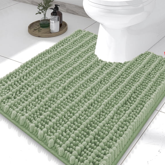 Simmore Toilet Rugs U Shaped 24x20, Ultra Absorbent Chenille Bathroom Rugs, Machine Washable Toilet Mat for Tub, Grass Green